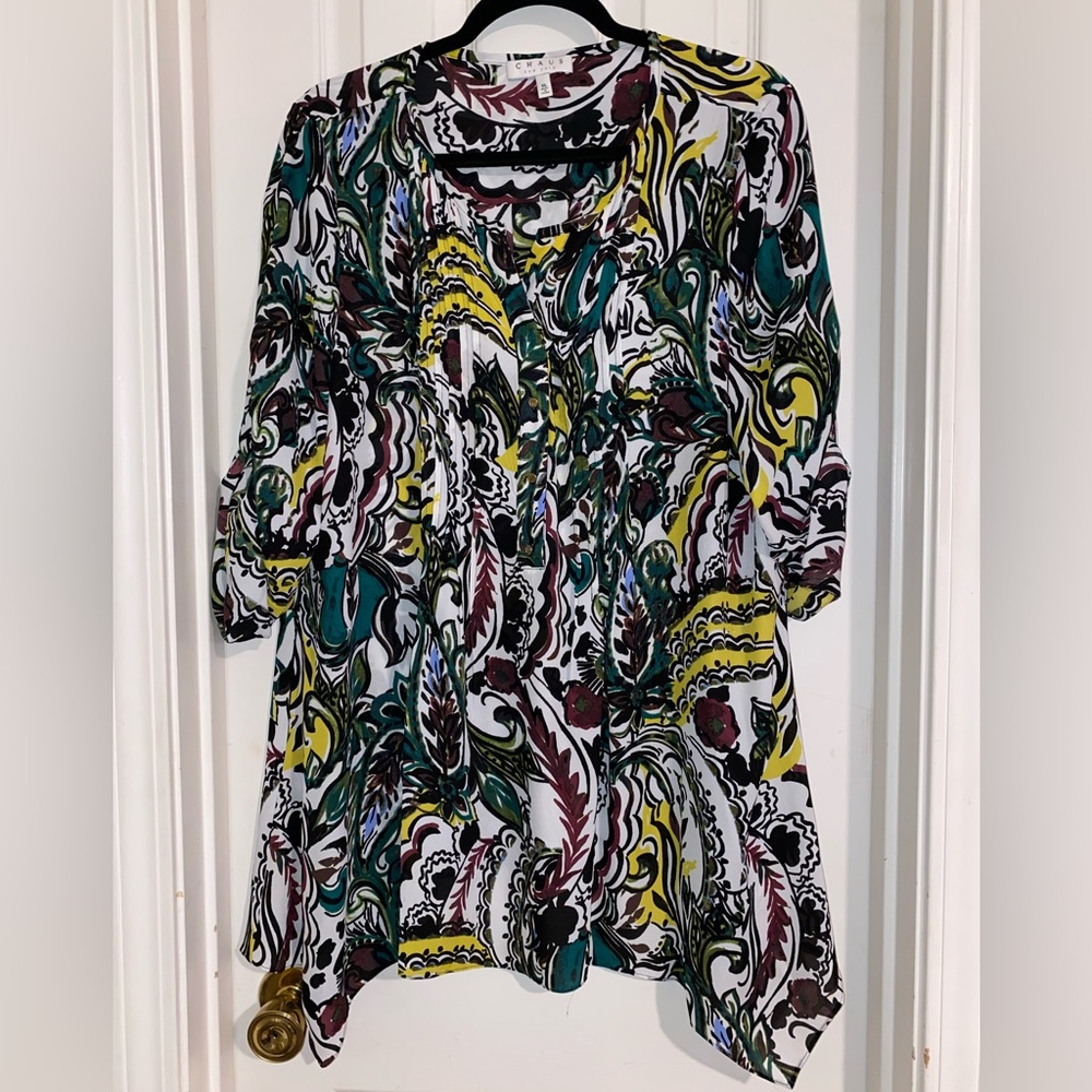Chaus Abstract Paisley Asymmetrical Patterned Tunic